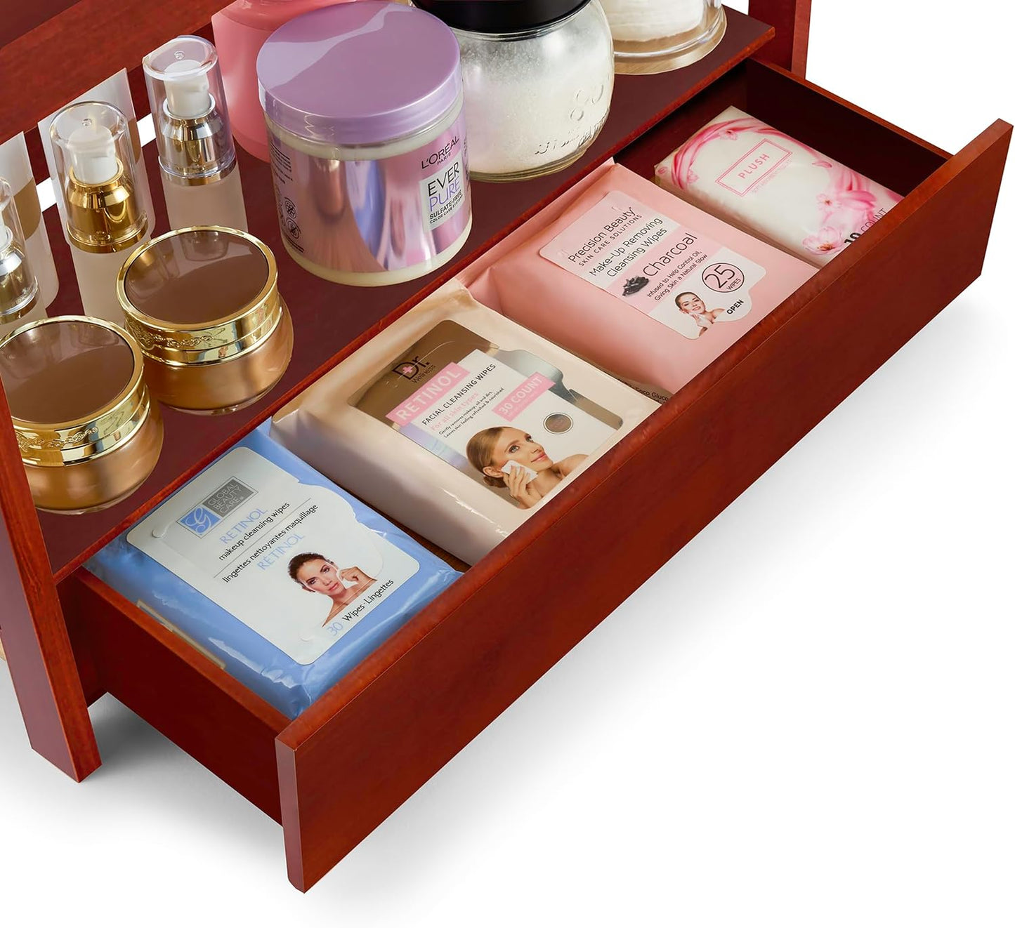 Sorbus Bamboo Bathroom Counter Organizer – 2-Tier Shelf with Hidden Drawer for Vanity, Matcha Station, Bathroom Sink Organizer Countertop, Kitchen & Office Storage (13″ L x 6.5″ W x 12.6″ H)