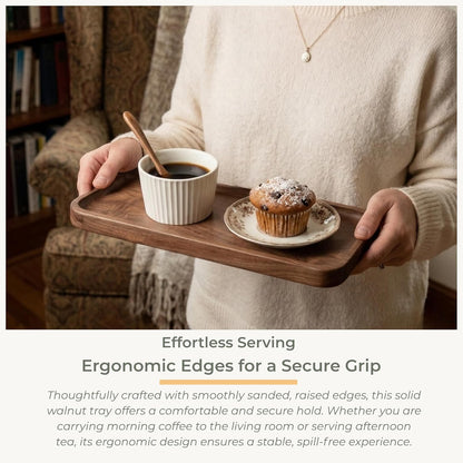 Muso Walnut Serving Tray - Solid Wood Small Rectangle Platter for Bathroom, Dinner, Tea, Coffee (11.8 x 5 in)