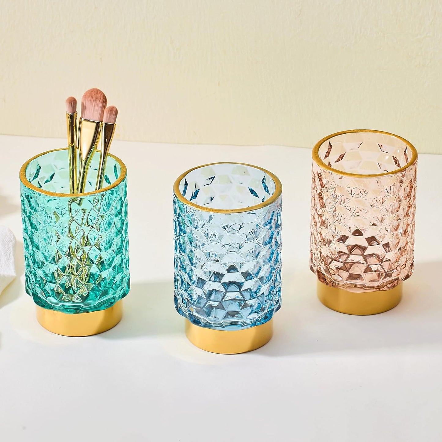 Makeup Brush Holder Organizer,Toothbrush Holders,Desk Pen Pencil Holder,Multifunctional Vintage Glass Brush Cup（A46-6-US）