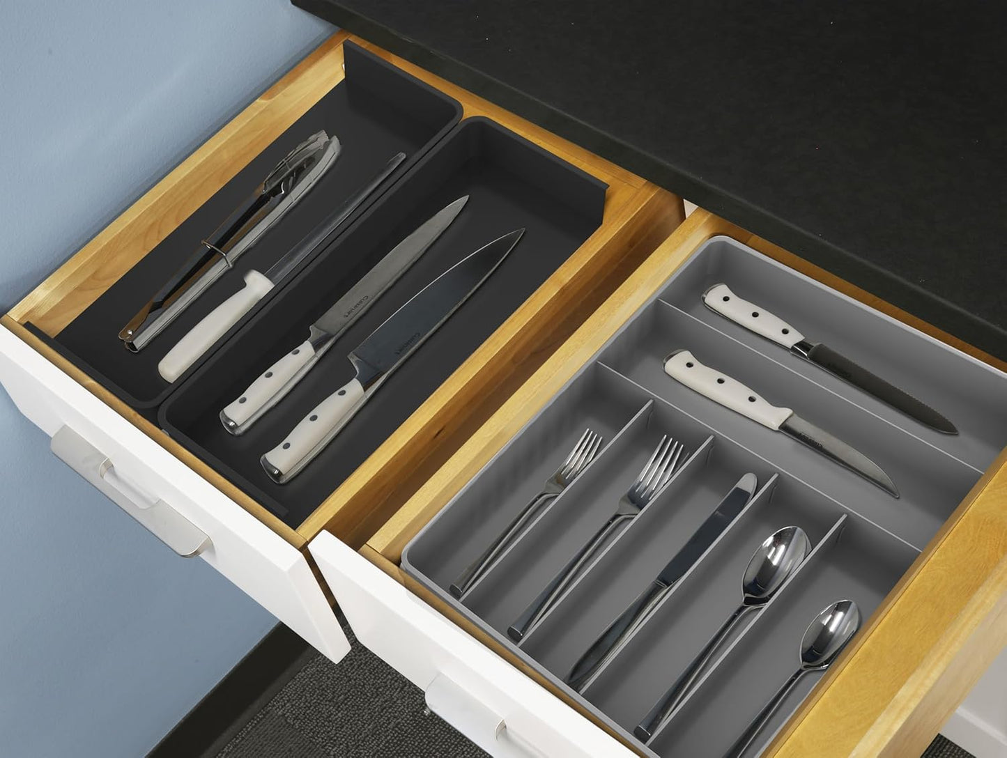 Simple Houseware Expandable & Adjustable Cutlery Drawer Organizer - Large Utensil and Flatware Tray for Kitchen Drawers, White
