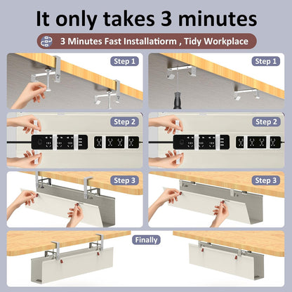 Under Desk Cable Management Tray - Under Desk Cord Management - Clamp/Screw Mount - Fabric Wire Management - Cable Raceways Tray Cord Hiders for Office/Home (Black, 35.8"×5.6")