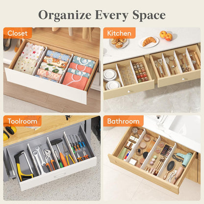 Lifewit Drawer Dividers for Clothes, 3.2" Tall 10.5"-16.5" Expandable Dresser Drawer Organizers, Adjustable White Plastic Separators for Kitchen, Cabinet, Nursery, Socks & Underwear Storage, 4 Pack
