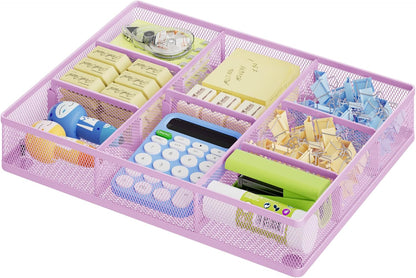 Marbrasse Desk Drawer Organizer, Metal Mesh Drawer Organizer Tray with 5 Adjustable Compartments,Desk Organizers and Accessories for Home,Office,Kitchen,Makeup,Vanity (Black)