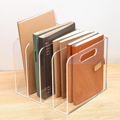 Acrylic Magazine File Holder, 3 Vertical Compartments Desk Document Sorter Organizer, Clear Folder Rack Binder for Office/Documents/Classroom, for Home, Tablet, Magazines, Books & Accessories