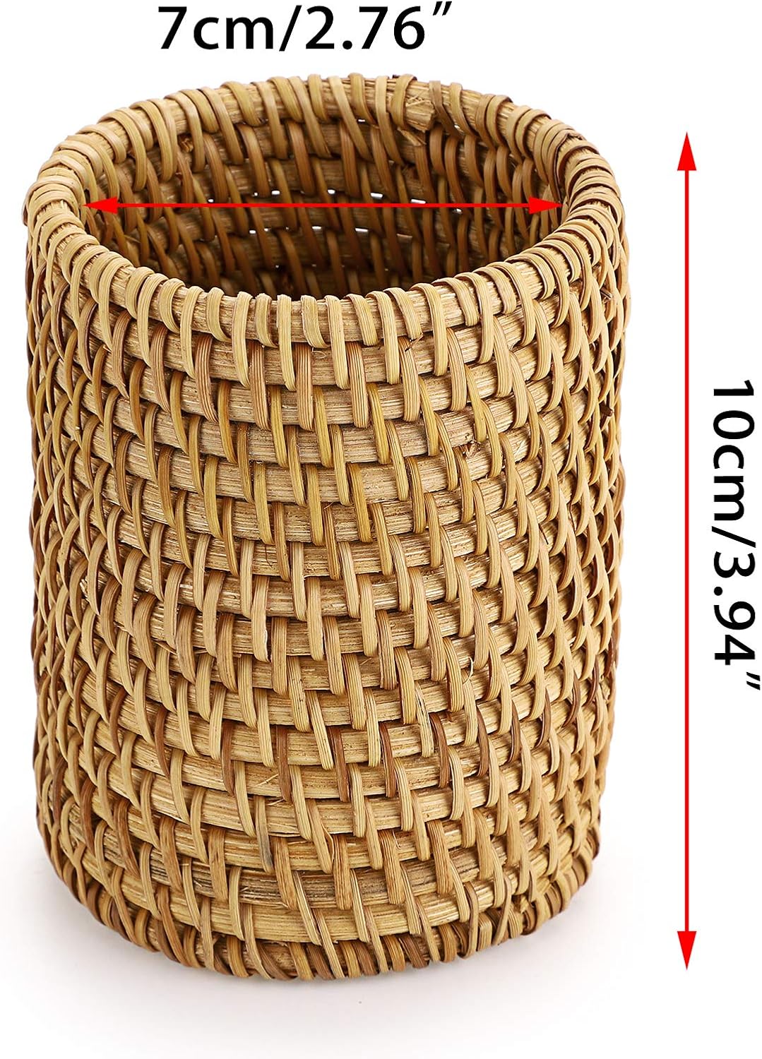 BTSKY Rattan Pen Cup, Handmade Desk Pencil Holders Makeup Brush Holder Multi-Functional Woven Basket Office&Home Desktop Organizer(Cone)