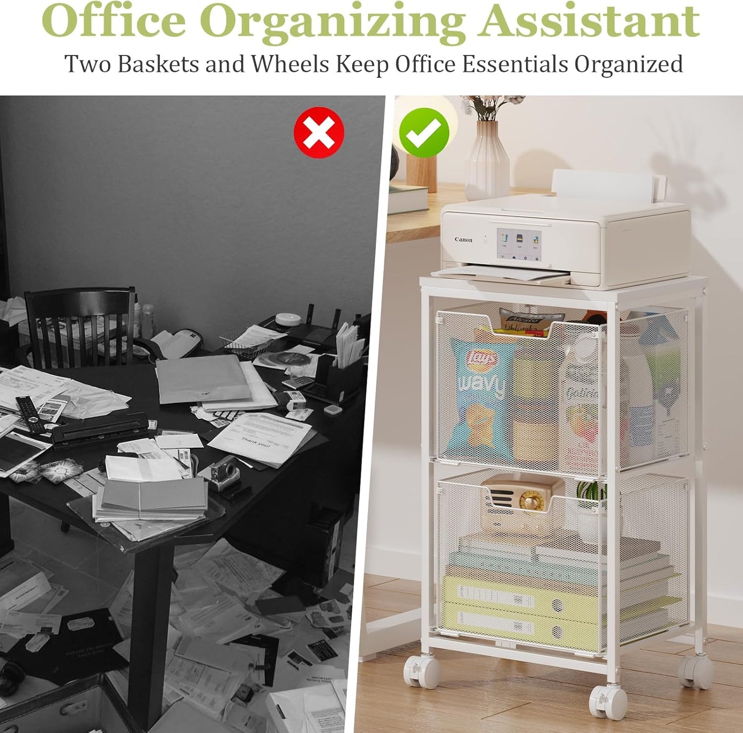 Sbanmao Rolling File Cart with 2 Storage Drawers, Mobile File Cabinet with Wheels, Hanging File Folder Organizer, Under Desk Storage, Printer Stand Utility Cart Filing Cabinet for Home Office,Black
