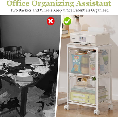 Sbanmao Rolling File Cart with 2 Storage Drawers, Mobile File Cabinet with Wheels, Hanging File Folder Organizer, Under Desk Storage, Printer Stand Utility Cart Filing Cabinet for Home Office,Black