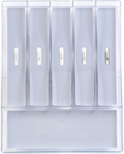 Glad Drawer Organizer Bin, 15x9 - Divided Clear Plastic Storage Tray for Junk Drawers, Kitchen Utensils, Bathroom Vanity, and Organizing Pantry - BPA Free, Food Safe, Non Slip
