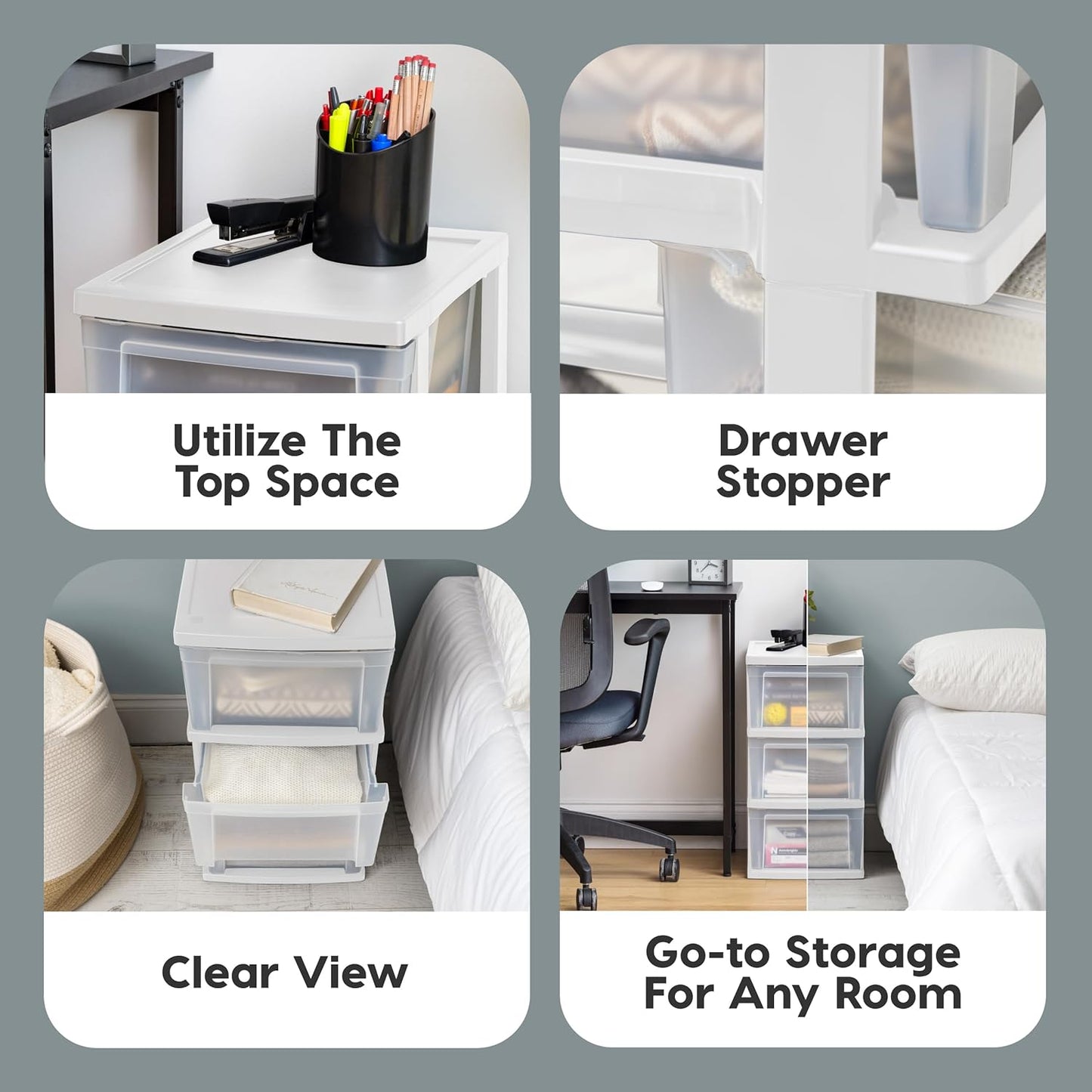 IRIS USA Plastic Drawer Storage Organizer Rolling Cart, with Wheels Casters, 4-Drawers, for Classroom Art Craft Supplies Dresser Closet Bathroom Laundry Room, Black/Pearl