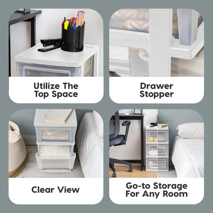 IRIS USA Plastic Drawer Storage Organizer Rolling Cart, with Wheels Casters, 4-Drawers, for Classroom Art Craft Supplies Dresser Closet Bathroom Laundry Room, Black/Pearl