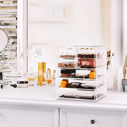 Sorbus Acrylic Makeup Organizer Set, 6-Drawer Vanity & Countertop Cosmetic Storage with Small & Wide Drawers, Clear Makeup Storage for Brushes, Lipsticks, Jewelry – Holiday Gift for Women & Teens