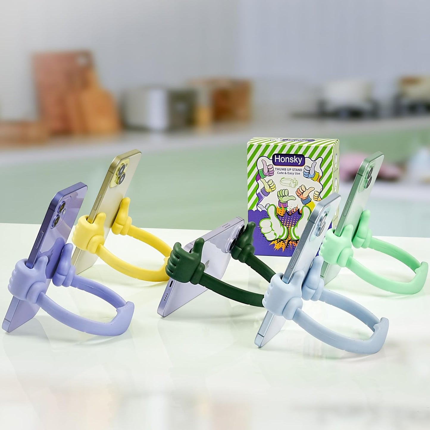 Honsky Thumbs-up Cell Phone Stand Holder,Tablet Stand Cradle for Desk Desktop Smartphone Cellphone Mobile Phone,Tablets - Universal, Adjustable Flexible,Blue
