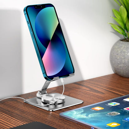 360 Rotatable Foldable Phone Stand for Desk,Fully Adjustable Desktop Phone Holder Cradle Dock Compatible with iPhone 17 16 15 14 13 12 11 Pro Max,Tablets,All Phones(Pink)