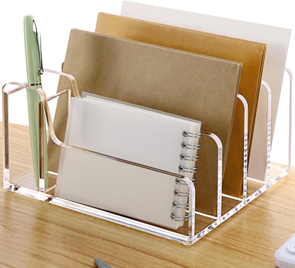 SANRUI 3 Compartments Mail Organizer Letter Holder for Desk ,Vertical Letter Holder,File Sorter Acrylic Desk Organizer Office Supplies,Clear