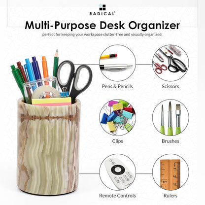 Radicaln Marble Pen Holder For Desk 4" Inches Green Onyx Handmade Makeup Brush Cup for Girls, Bathroom Tumbler Cup, Durable Office & Home Organizer Pencil Holder