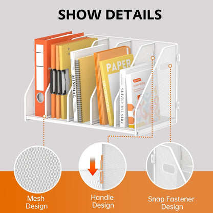 SUPEASY Binder Organizer, Magazine File Holder with 5 Vertical Compartments Rack, Metal Desk File Organizer & Binder Holders, Magazine Organizers for Office Desktop, Home, School, Classroom (Black)
