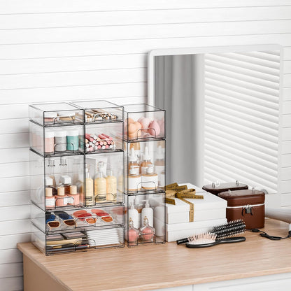 Yieach Clear Stackable Storage Drawers - Set of 6 - Acrylic Drawers,Bathroom Organizer Bin and Plastic Makeup Organizer,Clear Stacking Brightroom Storage Boxes for Vanity,Cabinet,Pantry Organization