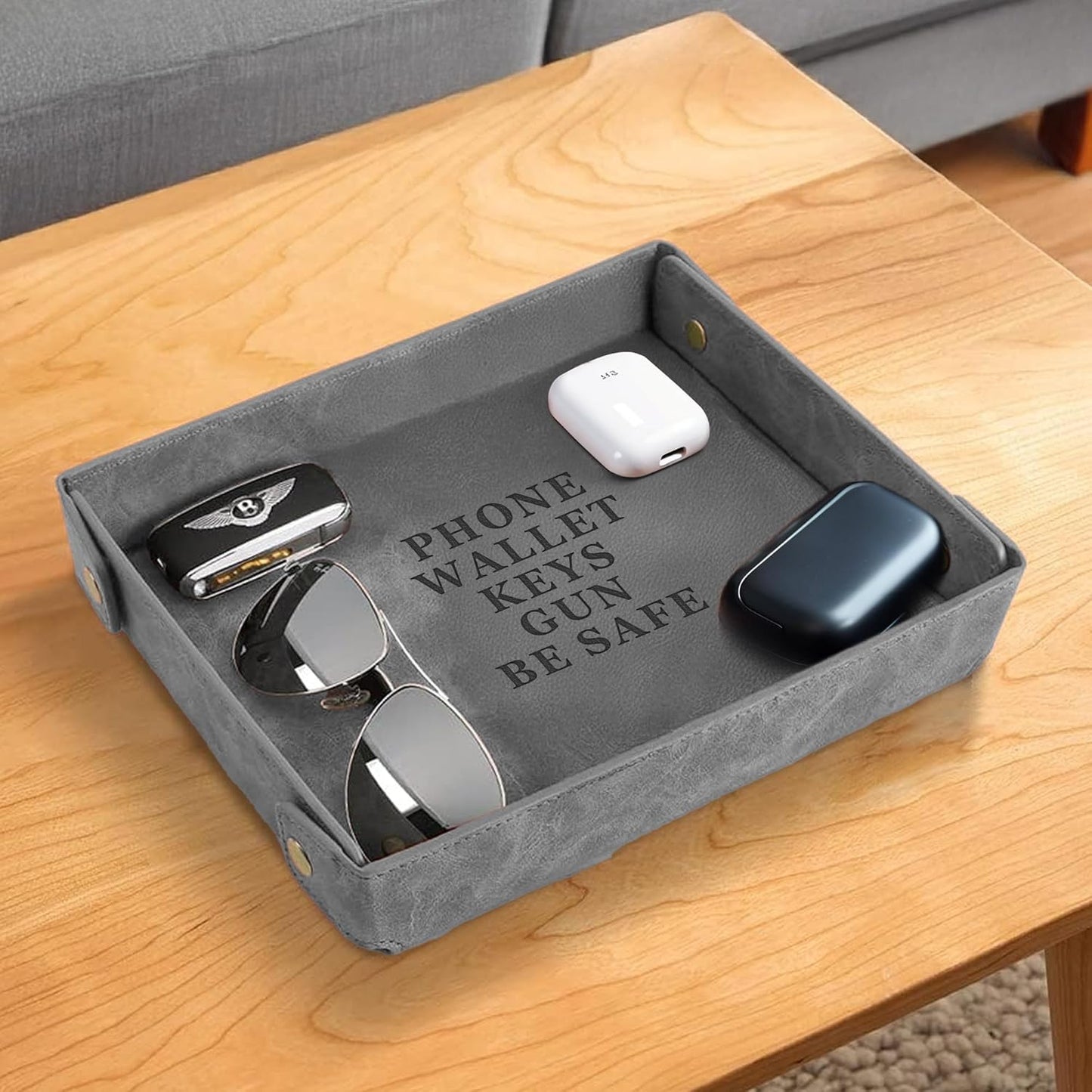 Engraved Leather Valet Tray for Men – Personalized Catchall with Custom Name for Desk, Dresser, Nightstand – Men's Organizer Tray for Keys, Wallet, Jewelry, Personalized Gift for Home, Office - Coffee