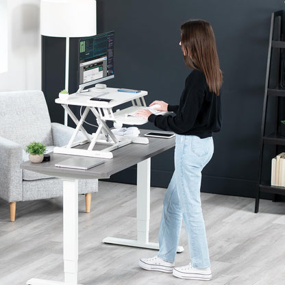 VIVO 26 inch Desk Converter, K Series, Height Adjustable Sit to Stand Riser, Dual Monitor and Laptop Workstation with Keyboard Tray, Black, DESK-V026KB