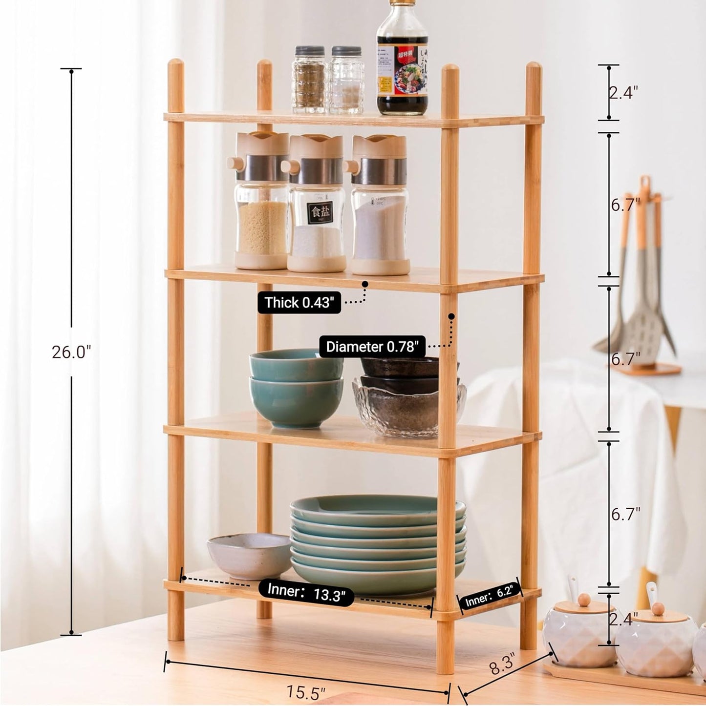 2-Tier Expandable Bamboo Desktop Organizer Shelf Kitchen Cabinet and Counter Riser Display Shelf for Top of Desk Home Office Bathroom Coffee Table Display Stand (1, Natural, 2-Tier Plus)