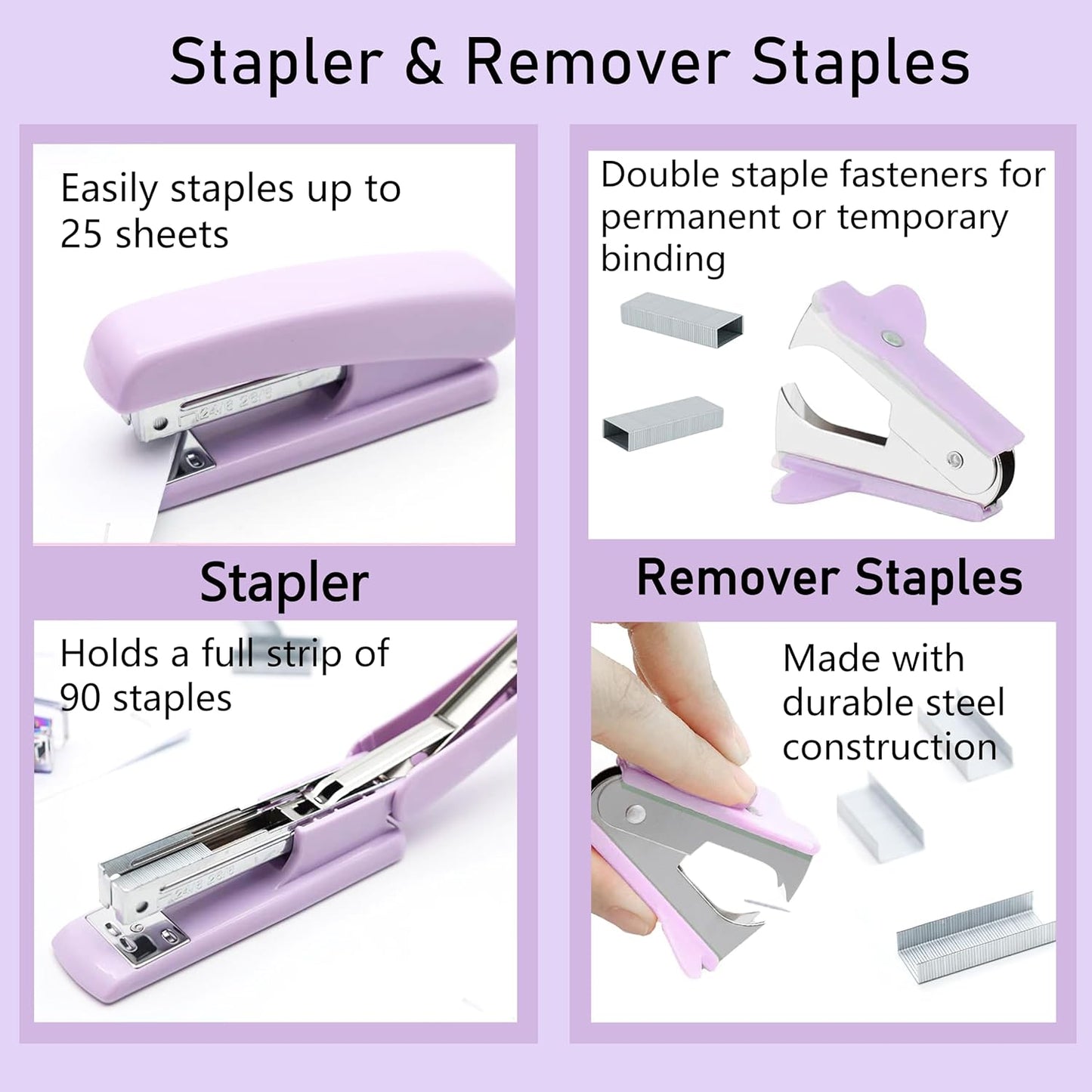 Famassi Rose Gold Desk Accessories，Office Supplies Set Acrylic Stapler Set Staple Remover, Tape Holder, 2 Ballpoint Pen, Scissor, Binder/Paper Clips and 1000pcs Staples.