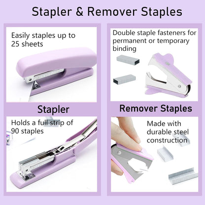 Famassi Rose Gold Desk Accessories，Office Supplies Set Acrylic Stapler Set Staple Remover, Tape Holder, 2 Ballpoint Pen, Scissor, Binder/Paper Clips and 1000pcs Staples.