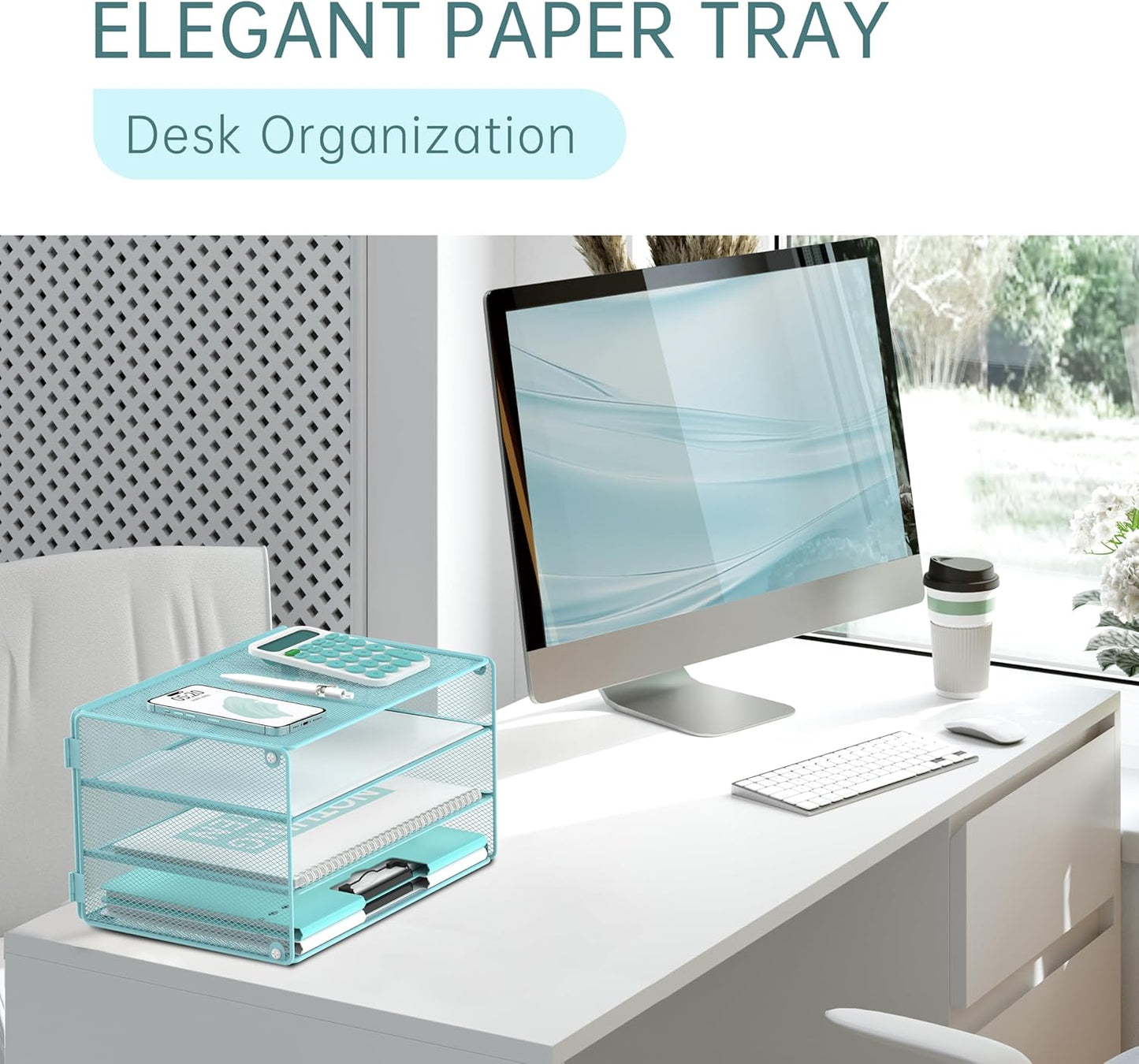 DALTACK 3 Tier Letter Tray Paper Organizer for Desk, Mesh Metal Desk File Organizer with Sliding Trays for Letter/A4 Paper, Mail, Bills & Folders, Black
