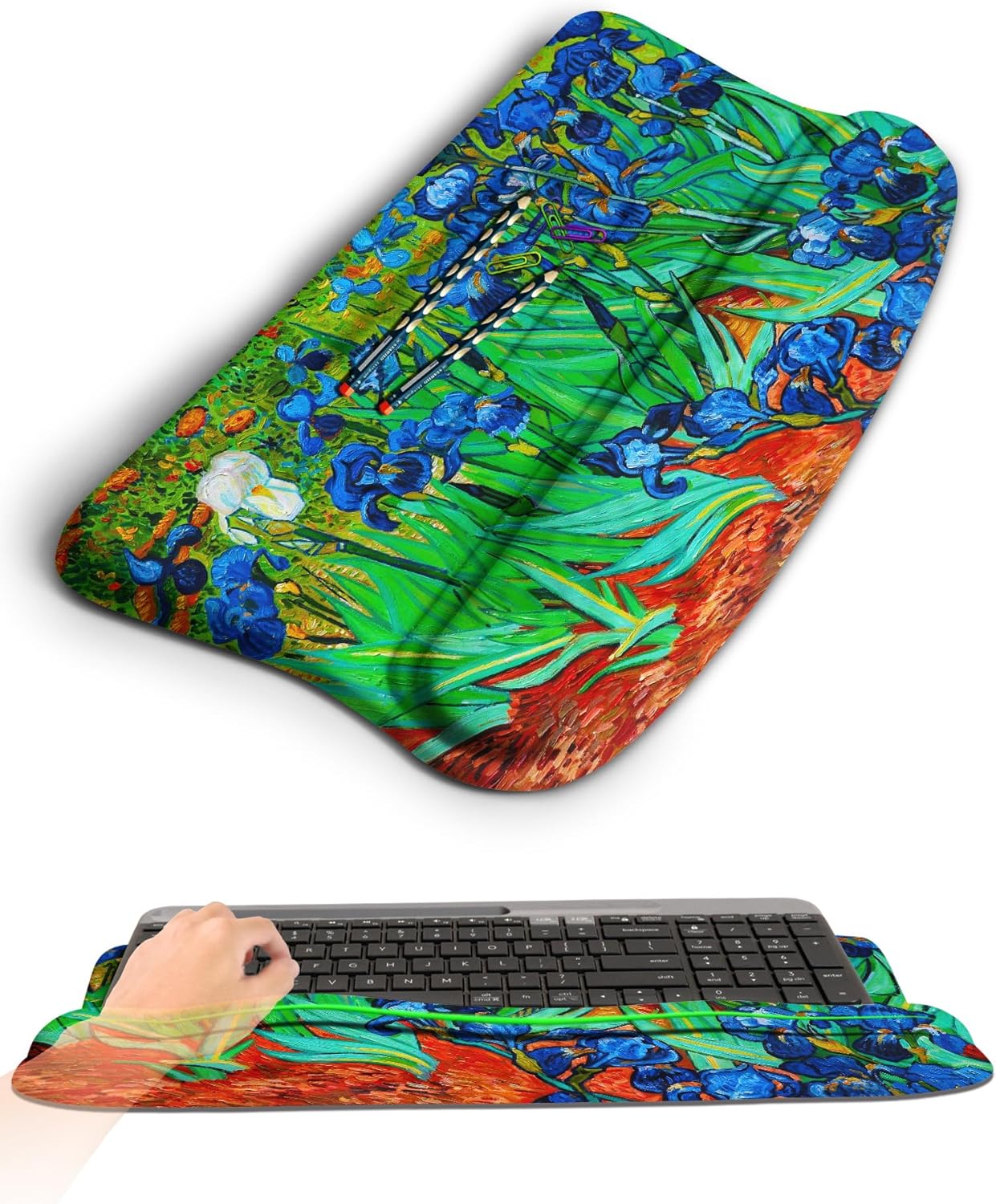 Ergonomic Wave Wrist Rest with Keyboard Stand, Cushioned Palm Rest, Comfortable Integrated Memory Foam for Natural Typing and Relieve Wrist Pain, Dark Night Black
