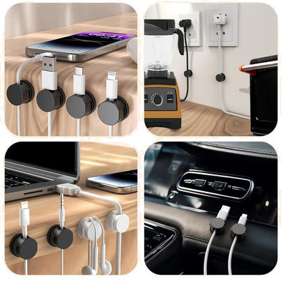 8 Pack Magnetic Cable Organizer [1s Lock] Spring Cable Management Clips, Desktop Cable Management Clips, Cord Holder for Office Desk, Black and White, Strong Magnet Wire Clips (Black)
