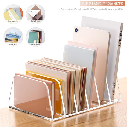 YUXUN Desk File Organizer,5-Section Vertical Clear Acrylic Desk Organizer File Holder Mail Sorter Office Organization for Office Home &Classroom（B5）