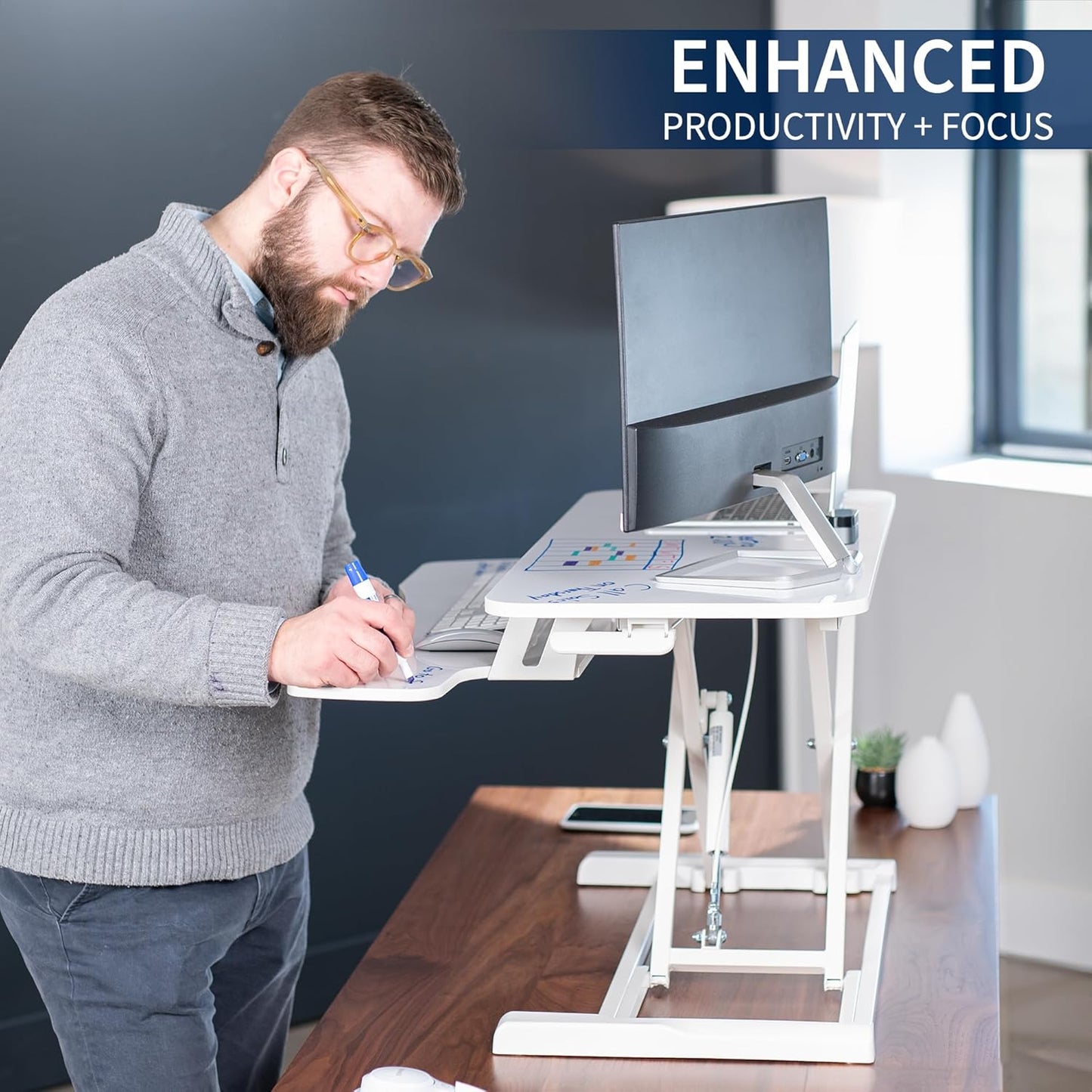 VIVO 26 inch Desk Converter, K Series, Height Adjustable Sit to Stand Riser, Dual Monitor and Laptop Workstation with Keyboard Tray, Black, DESK-V026KB