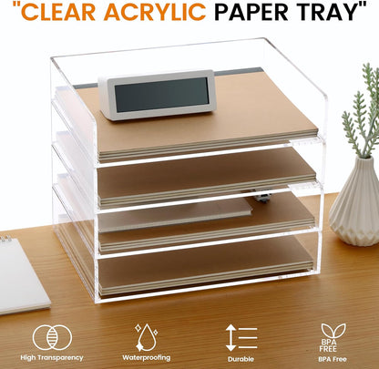 HeZone Paper Organizer Letter Tray, Clear Acrylic Paper Tray, School Teacher Office Supplies Organization, Stackable Desk File Organizer, Classroom Decor and Accessories-2 Pack…