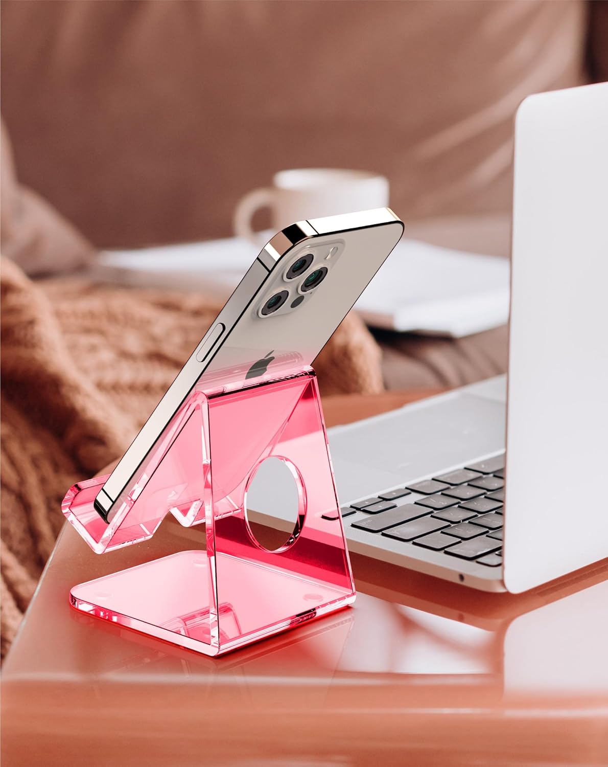 TOPGO Acrylic Cell Phone Stand, Clear Phone Holder for Office Desk, Vanity, Kitchen, Bedside Table, Compatible with iPhone 17/Smartphones/iPad/Switch/Kindle, Office Desk Accessories