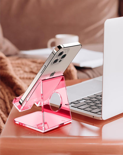 TOPGO Acrylic Cell Phone Stand, Clear Phone Holder for Office Desk, Vanity, Kitchen, Bedside Table, Compatible with iPhone 17/Smartphones/iPad/Switch/Kindle, Office Desk Accessories