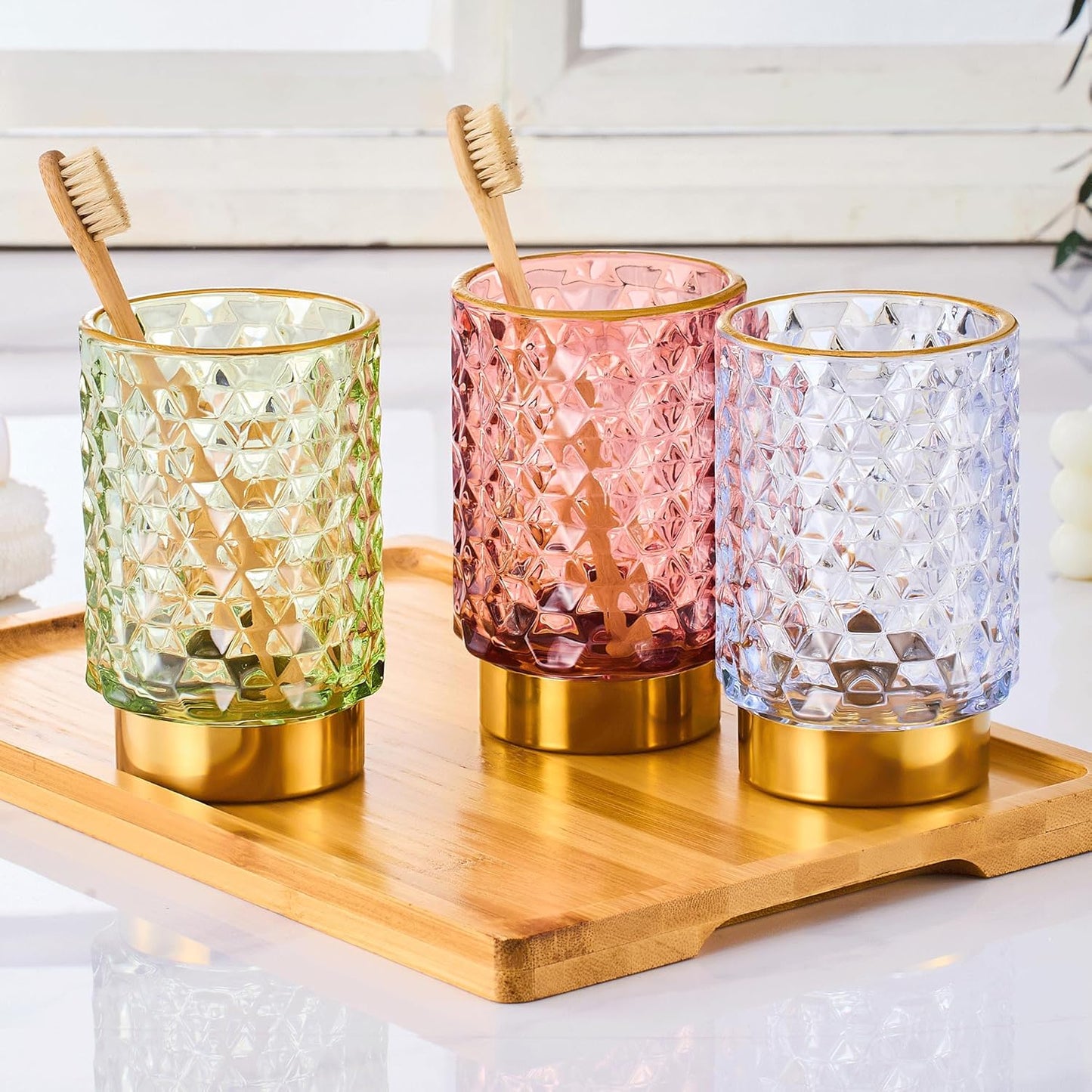Makeup Brush Holder Organizer,Toothbrush Holders,Desk Pen Pencil Holder,Multifunctional Vintage Glass Brush Cup（A46-6-US）