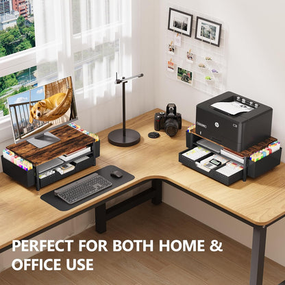 OPNICE Desk Organizers and Accessories, Computer Monitor Stand Riser with Drawer and 2 Pen Holders, Printer & Laptop Stand, Office Desk Accessories & Workspace Organizers for Home Office Supplies, Black