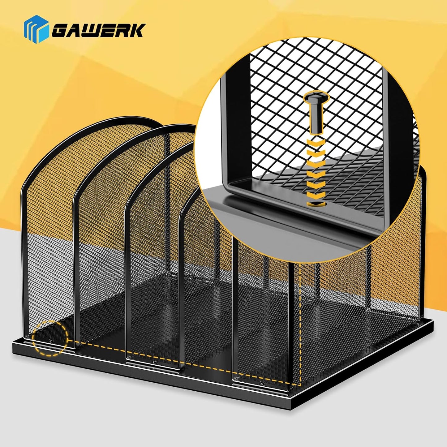 Gawerk Large Size Desk File Organizer, Metal Mesh Vertical Desktop File Holder, 5-Section file organizer for Desk Home Office Black