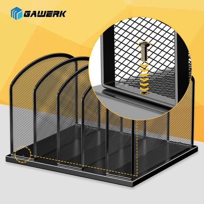 Gawerk Large Size Desk File Organizer, Metal Mesh Vertical Desktop File Holder, 5-Section file organizer for Desk Home Office Black