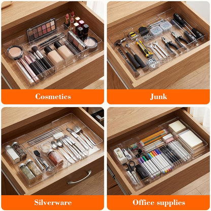 Briwooody 1 Pcs Large Expandable Acrylic Drawer Organizers, Grid Adjustable Drawer, Dividers Organizer for Desk, Makeup, Jewelry, Office, Kitchen Supplies (Clear,5 Compartments)