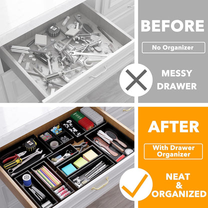SpaceAid 14-Piece Bamboo Drawer Organizer Storage Boxes Set, Wood Tray Junk Drawer Organizers Multi-Use Divider Bins for Kitchen, Bathroom, Office Desk and Makeup Organization (14 Pack, Natural)