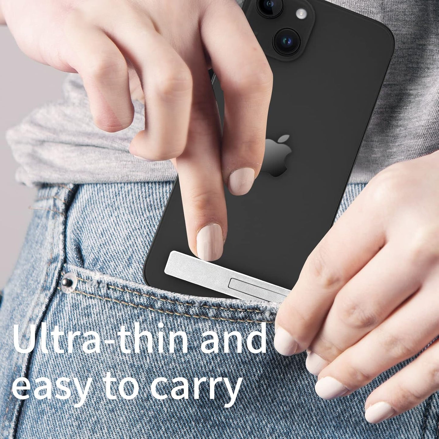 Mini Phone Kickstand, Folding Invisible Portable Metal Cell Phone Stand Holder for Desk, Compatible with iPhone, Samsung and All Cellphones, Black
