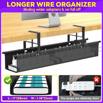 Large Under Desk Cable Management Tray, REFLYING 43.7" Cable Management Under Desk No Drill,Adjustable Clamp Cord Wire Organizer, Cord Hider for Standing Table, Wire Hider for Office,Home (Large)
