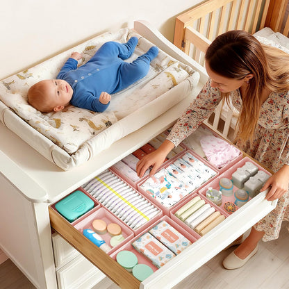 DIMJ Drawer Organizers Clothes, Dresser Organizer Bins for Baby Clothes,Underwear and Sock, Fabric Closet Organization and Storage Boxs, Drawer Dividers for Nursery, Clothing, Tie - 4 Pack, Beige