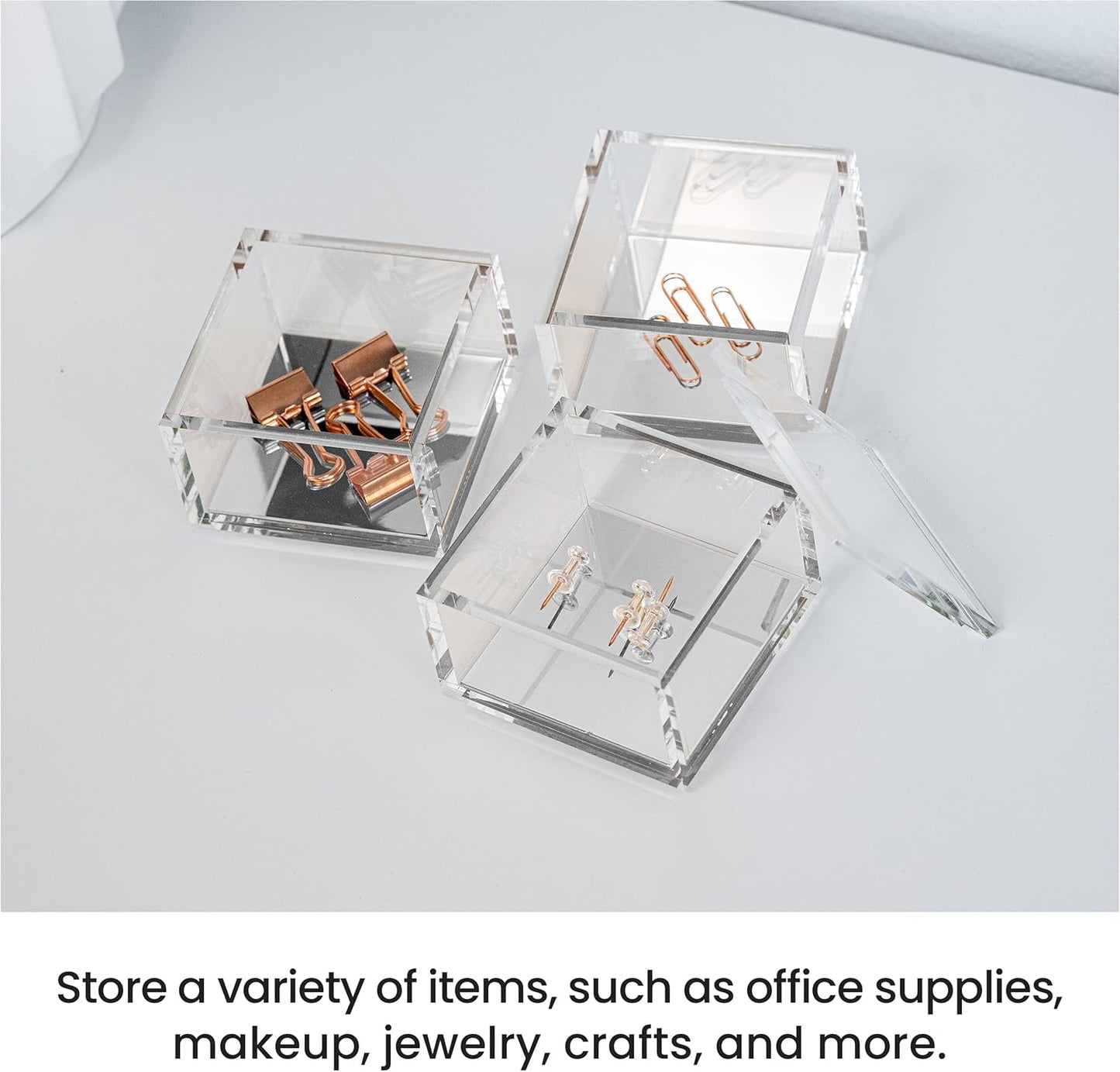 OfficeGoods 3-Tier Stackable Acrylic Holder- Stylish Desk Organizer and Storage for Office or Home – Transparent Round Design with Gold Metal Base