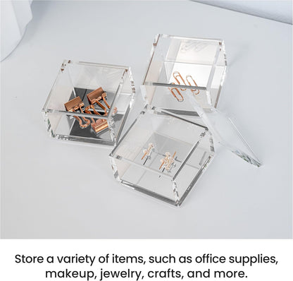OfficeGoods 3-Tier Stackable Acrylic Holder- Stylish Desk Organizer and Storage for Office or Home – Transparent Round Design with Gold Metal Base
