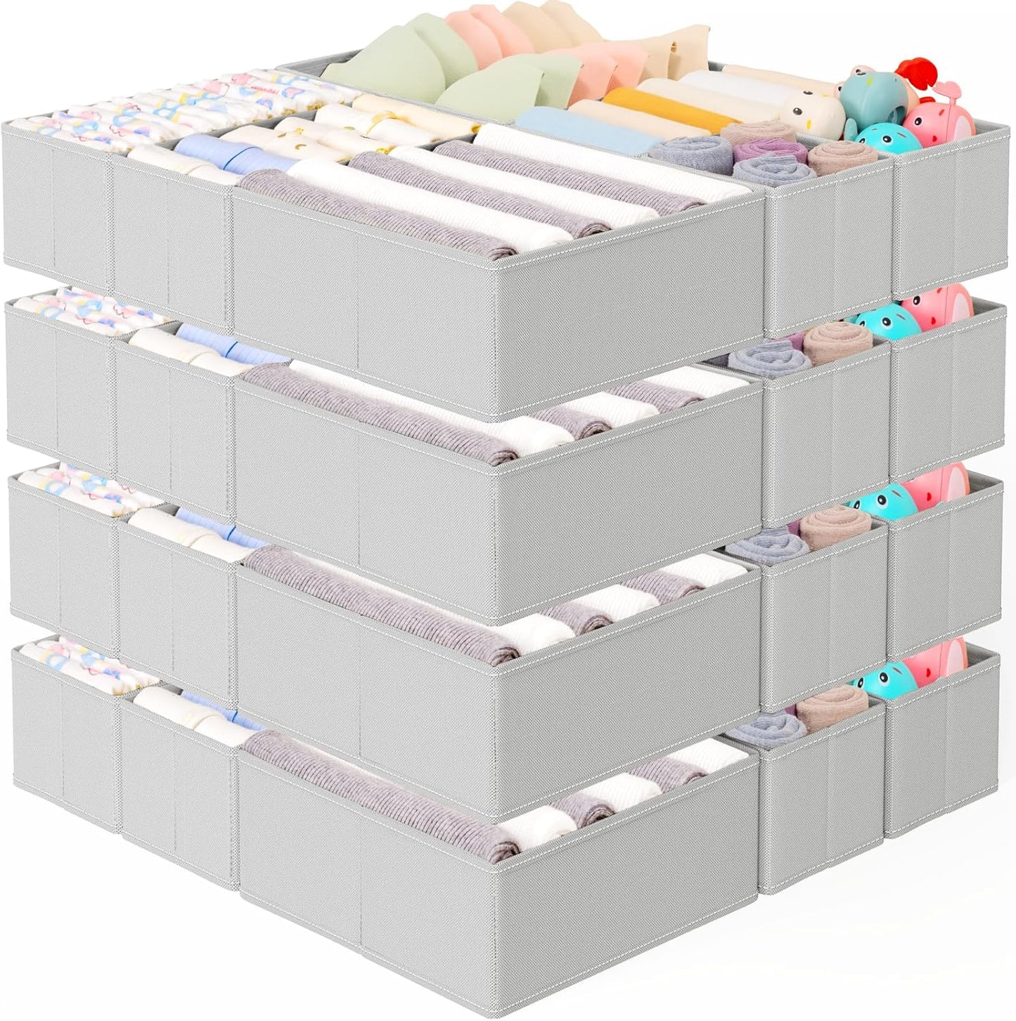 Criusia 15 Pack Drawer Organizer for Clothes, Foldable Dresser Dividers with 3 Sizes, Fabric Storage Bins – Beige