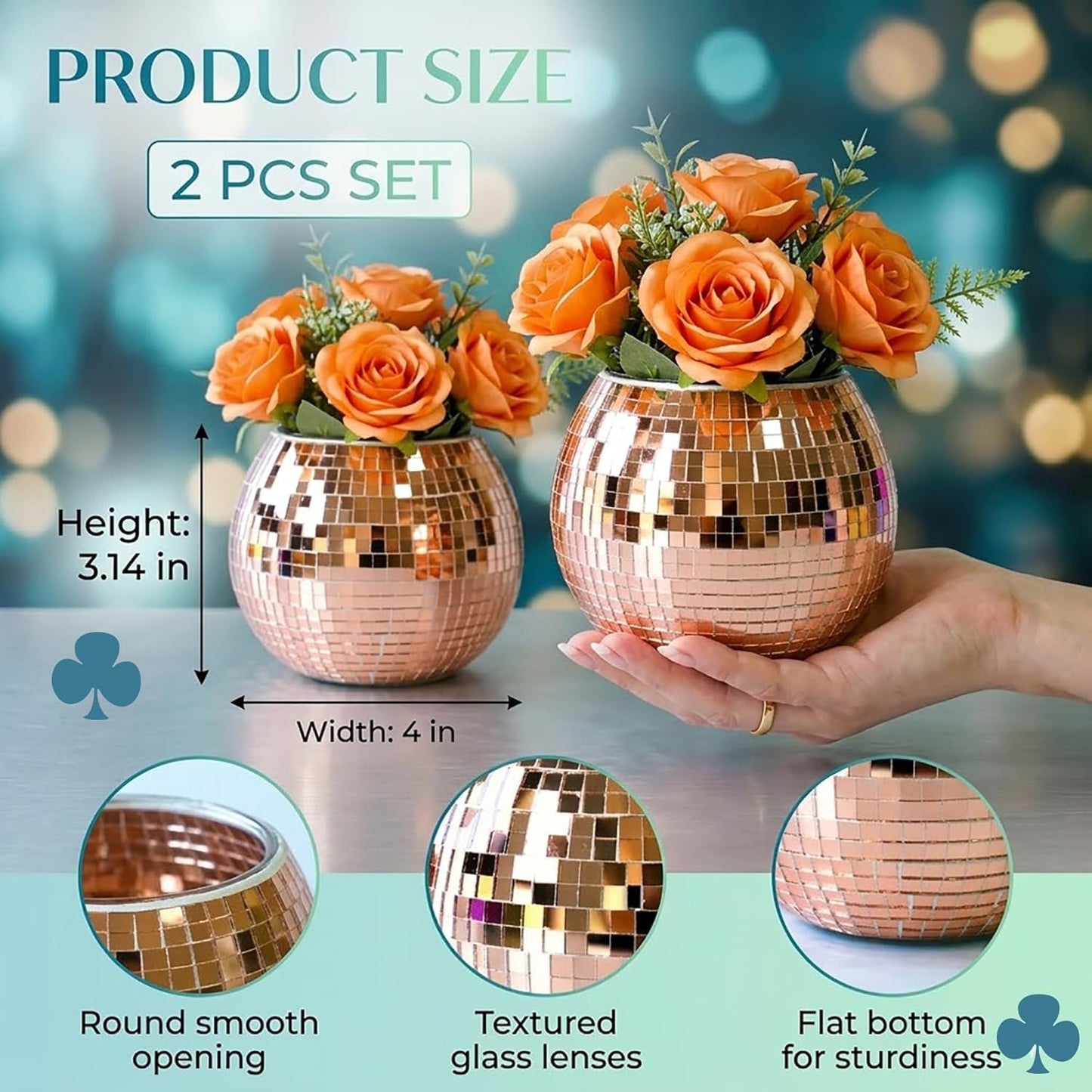 2 Pack Glass Disco Ball Makeup Brush with Smooth Grouting - Premium Mirror Mosaic Pencil Cup for Desk, Cute Pen Holder, Aesthetic Room Decor Gift (Iridiscente)