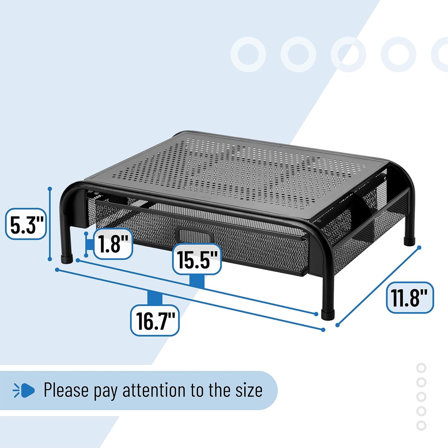 Mr. Pen- Metal Mesh Monitor Stand With Drawer, Computer Stand for Desk With Storage, Desktop Riser