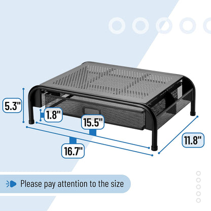 Mr. Pen- Metal Mesh Monitor Stand With Drawer, Computer Stand for Desk With Storage, Desktop Riser