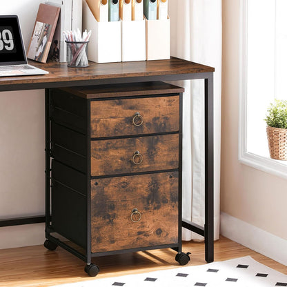 HOOBRO 3-Drawer Mobile File Cabinet, Vertical Filing Cabinet, Under Desk Storage Drawers for Home Office, Rolling Printer Stand, A4/Letter-Sized, Nonwovens Drawer, Rustic Brown and Black BFK30WJ01